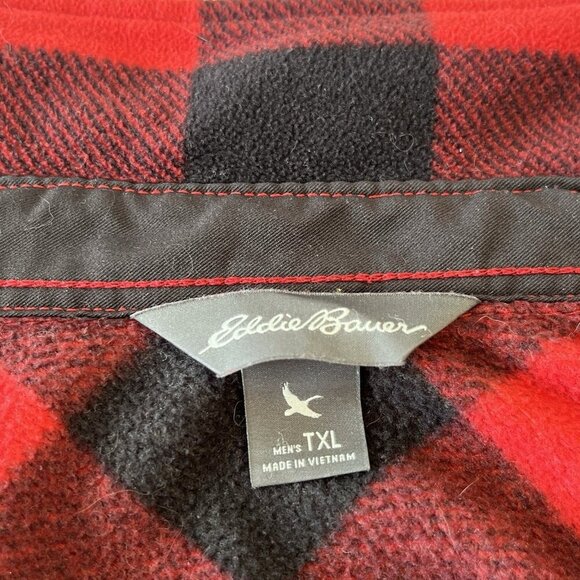 Eddie Bauer Mens TXL Red Buffalo Plaid Flannel Fleece Shirt Outdoor Lumberjack - Picture 16 of 16
